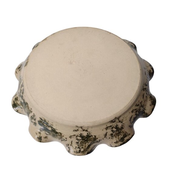 NC Piney Woods Art Pottery Apple Pie Dish Vintage Spongeware Ruffled Edge Baking - Picture 4 of 5